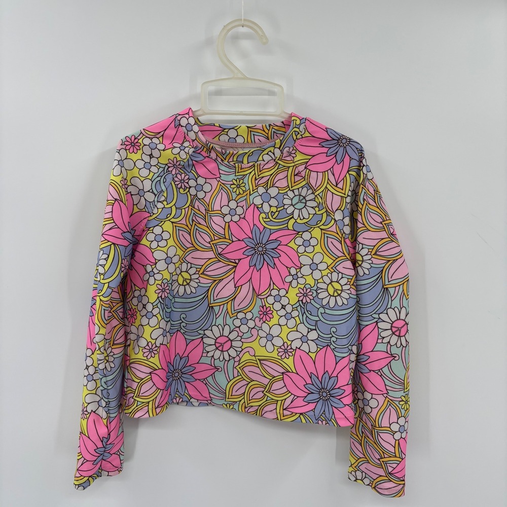 Wonder Nation Rash Guard Kids 5T Multicolor Floral Retro Psychedelic Swim Top